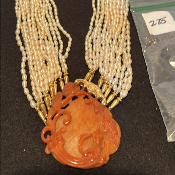 Elegant Pearl and Orange Pendant - Picture 1 of 3
